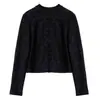 Nova Coleção Primavera 2026 Novo Estilo Chinês Elegante Renda Jacquard Gola Semi-Alta Camiseta de Tricô Simples Pulôver Top Básico