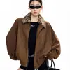 Jaqueta de Lapela Patchwork Estampa de Leopardo Roupa de Exterior Retrô Outono 2026 Estilo Americano Camurça Solta Casual