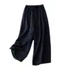Pantalones cropped de algodón y lino de pierna ancha para mujer, lino casual de verano, delgados, rectos, para mamás, talla grande, para chica gordita, adelgazantes, verano