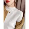 Camiseta Interior de Cuello Medio Alto para Mujer, Manga Larga, Primavera Otoño, Ropa Interior, Suéter Versátil, Delgado, Blanco, Holgado, Elegante, Top de Punto