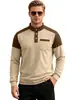 Sudadera jacquard para hombre con cuello henley transfronteriza, nuevo modelo de comercio exterior, estilo europeo y americano, top casual de pana con bloques de color y mangas largas con botones
