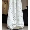Pantalones Casuales de Lunares Blancos Estilo Coreano Retro de Secado Rápido para Mujer Verano Nuevos Simples con Cordón Holgados Adelgazantes de Pierna Ancha Largos