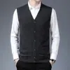 Venta al por mayor de chaleco de lana pura para otoño e invierno para hombre, chaleco de papá, cárdigan de punto grueso para mediana edad y personas mayores