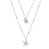 Collar de concha de estrella de mar de doble capa transfronterizo, cadena para la clavícula de acero inoxidable estilo vacaciones de verano, accesorio de alta gama exquisito y versátil