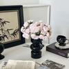 Rosa Artificial de 27 Cabezas Atada a Mano Flor Artificial Camelia Ramo Pequeño Juego de Flores Falsas Decoración para el Hogar Ramo