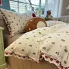 Novo Conjunto de Roupa de Cama Jacquard de Algodão Tingido na Massa com Fronha de Renda Bordada Francesa, Conjunto de Roupa de Cama Estilo Princesa