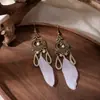 Novos Brincos Longos com Franjas Tecidos de Pena Estilo Étnico Retrô para Mulheres, Brincos Vazados Boêmios de Alta Qualidade