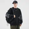 Suéter vintage pesado para homens, novo estilo outono e inverno, malha casual solta de gola redonda, suéter com blocos de cor da moda