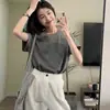 Entrega en una sola pieza camiseta de algodón gris para hombro top de mujer verano simple holgado combinable estilo coreano básico manga corta