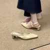 Sandálias Chuyuji estilo francês minimalista de bico quadrado com tira no calcanhar para mulheres com saltos grossos, elegantes e delicadas, sapatos de verão simples