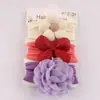 Acessórios de Cabelo Infantis Europeus e Americanos Conjunto de Faixa de Cabeça de Nylon Macio para Bebê Lindo Conjunto de Três Peças de Faixa de Cabeça Protetora de Porta para Bebê com Flor