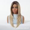 Novo Produto, Peruca Mono Sem Cola, Seda Importada, Sem Cola, Repartição Livre, Cabelo Longo Reto Dourado Degradê, Peruca de Cabeça Inteira