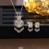 Juego de Joyería de Lujo Ligero de Alta Gama Cuadrado con Zirconia y Borlas para Novia, Vestido de Boda, Fiesta de Cena, Collar Completo de Diamantes, Pendientes, Accesorios para Vestido