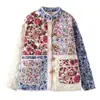 Diseño de chaqueta acolchada de algodón europea y americana, corta, versátil, abrigo de doble vista, estilo étnico, floral, chaqueta acolchada de algodón francesa, tacto, costuras, comercio exterior