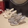Sandalias de Tacón Grueso de Cristal Estilo Hada Estilo Caliente 2025 para Mujer Verano Ropa de Exterior Elegantes Tacones Altos Sandalias Francesas con Lazo