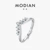 Anillo de Plata de Ley S925 Modian con Moissanita, Forma de Corona en V, para Dedo Índice de Mujer, Anillo Elegante y Versátil