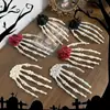Acessório de cabeça de Halloween rosa caveira grampo de cabelo de tule para mulheres presilha lateral para cabelo acessório de festa cosplay decoração de mão de caveira