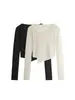 Estilo Deseo Puro Chic Camiseta Básica Adelgazante con Tirantes Cruzados Top Corto Sexy Diseño Nicho Femenino Camiseta de Manga Larga
