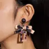 Pendientes de Tela con Estampado de Leopardo Colorido Exagerado Moda Transfronteriza Europea y Americana Pendientes Redondos Geométricos Pendientes Incrustados con Piedras Preciosas de Imitación para Mujer