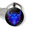 Llavero Exquisito de Cristal Luminoso Símbolo de las Doce Constelaciones Libra Bola Redonda de Cristal Llavero de Capricornio