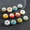 Contas Cerâmicas Vintage com Furo Grande, Contas Espaçadoras Planas com Esmalte Floral, Materiais para Colar Pulseira de Joias DIY Feitas à Mão, Contas Soltas