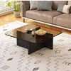 Mesa de centro quadrada de vidro temperado, adequada para salas de estar, apartamentos pequenos, design minimalista, design moderno criativo estilo italiano, modelo novo, mesa de centro baixa para pousadas