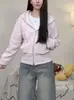 Nova Jaqueta Moletom com Capuz Feminina para Primavera e Outono com Apliques de Strass, Cardigan com Zíper, Moletom Curto para Mulheres Baixinhas