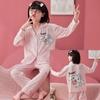 Novos pijamas para meninas Primavera e Outono manga longa Princesa crianças grandes mãe e filha desenho animado lapela pijamas roupa de casa pai e filho
