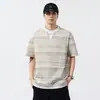 Camiseta Masculina Listrada em Gradiente Preto Falsa de Duas Peças Manga Curta Verão 2026 Nova Retro Americana Solta Top Masculino