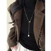 Colar Longo Retro com Corrente de Puxar Dourada e Contas para Mulheres, Corrente Decorativa de Suéter de Luxo Leve Outono/Inverno, Acessório de Roupa