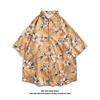 Verão Vintage Pintura a Óleo Retrô Gola Estampa Total Tendência Americana Masculina High Street Casal Camisa Manga Curta