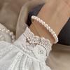Pulsera de Perlas de Cristal Blanco Australiano de Alto Brillo Chapada en Oro de 14K con Cuentas Simple Moda Versátil Apilable para Mujeres