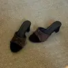 Versión de Cuero Suave~Sandalias Tejidas Elegantes de Tacón Alto con Lazo Retro, Punta Abierta y Tacón Grueso, Zapatillas Elegantes Estilo Francés para Uso en Exteriores