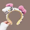 Faixa de cabeça fofa com orelhas de panda para lavar o rosto, faixa de cabeça de pelúcia de desenho animado com coroa alta para mulheres, faixa para maquiagem e lavar o cabelo, acessório de cabelo