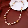 Colar de Flor com Gotejamento de Óleo e Contas de Pérola para Mulheres, Corrente de Clavícula de Luxo Leve de Alta Qualidade, Design Vintage Versátil, Atacado