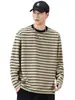 Feng She Roupa Masculina / Camiseta Masculina de Manga Longa Listrada Solta Gola Redonda Retrô Japonês Versátil Camada Base Pesada Roupa Íntima