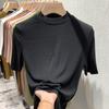 Camiseta de cuello alto de media manga para mujer, ropa interior de primavera 2023, nueva camiseta de estilo occidental de media manga, camiseta de manga corta, moda femenina