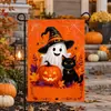 Bandeira de Jardim de Halloween Transfronteiriça com Estampa de Fantasma e Abóbora Festiva, Bandeira de Decoração de Quintal Impressa em Ambos os Lados, Personalizável