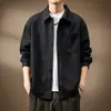 Jaqueta camisa de manga comprida com textura de bambu cruzado masculina outono solta retrô japonesa top camisa de trabalho