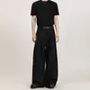 Calça Casual de Outono e Primavera Nova, Pesada, Estilo Retrô Americano, Preta, com Pregas Tridimensionais, Perna Larga, para Homens e Mulheres, com um Design Elegante de Terno