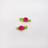 Rosas de Fita de Cetim Coloridas com Folhas Verdes, Flores Pequenas Feitas à Mão, Acessórios e Materiais DIY para Roupas