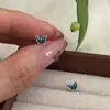 Brincos de Fio Borboleta Azul Estilo Floresta Simples e Fofos Exquisitos Prata Pura 999 Nalan M06204
