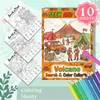 Novo produto internacional: 10 folhas/pacote de pôsteres para colorir com tema de vulcão para procurar e preencher, rabiscos desenhados à mão, papel de desenho educativo e para alívio do estresse