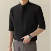 Camisa de manga corta de verano para hombre, estilo chino nuevo, estilo maduro ligero, estilo coreano, corte ajustado, sin planchar, seda de hielo, camisa de manga media