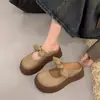 Mules de Plataforma de Suela Gruesa con Punta Cerrada para Mujer, Nuevo Estilo Primavera/Verano 2026, Diseño de Lazo, Adecuados para Combinar con Vestidos, Sandalias Retro que Aumentan la Altura