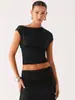 Camiseta Corta Asimétrica de un Solo Hombro Estilo Europeo y Americano Moda Puro Deseo con Elementos de Diseño, Top Base Ajustado Fruncido Chica Picante para Mujer