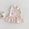 Vestido de Tricô Sem Mangas Fino de Verão Dianxi para Bebês e Crianças Pequenas, Vestido Colete Doce Estilo Coreano com Desenho Animado 3D para Meninas