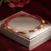 Seis Seis Grande Sucesso Sorte-Virada Cordão Vermelho Pulseira Tecida à Mão Ajustável Cordão Vermelho 6 Contas Douradas Ornamento de Corda de Mão Atacado
