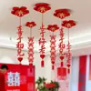Decoración de Habitación de Boda Decoraciones Colgantes del Techo Guirnalda de Boda Habitación de Invitados Masculina y Femenina Fiesta Ventilador de Papel Colgante de Flor Doble Felicidad Personaje Decoraciones Colgantes