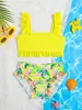Nuevo Tankini Tropical con Estampado Floral y Tirantes Volantes para Niñas, Lindo y Juguetón Traje de Baño de Dos Piezas para Vacaciones y Playa